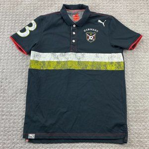 Puma Soccer Germany Polo Shirt Men Large L Black Green White Stripe Casual Sport